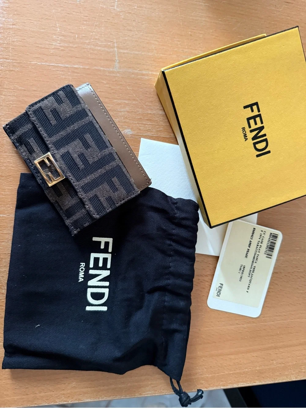 Fendi Blue Monogram Card Case with Gold Logo